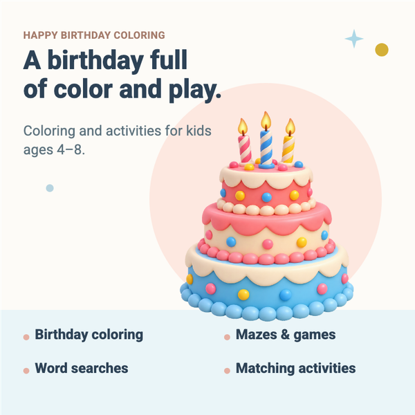 Happy Birthday Coloring A+ content template preview