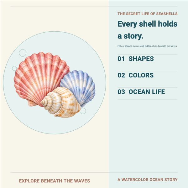 The Secret Life of Seashells A+ content template preview